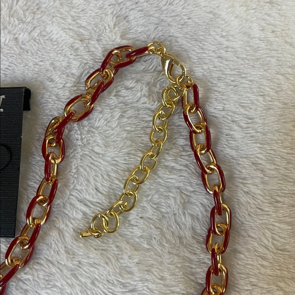 Gold and Red Chain Necklace and Earring Set nwt